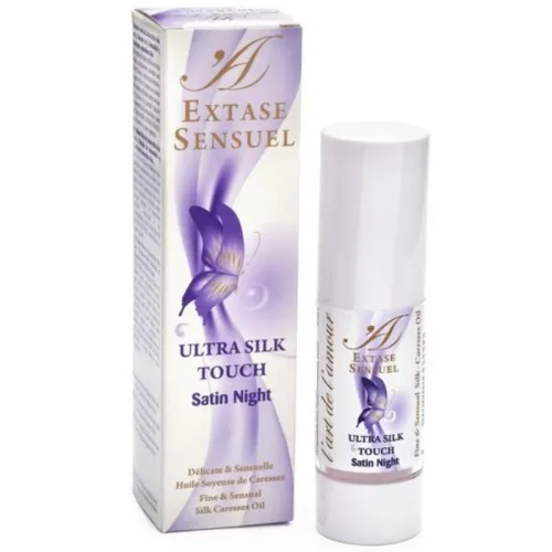 Flasche und Verpackung von Extase Sensuel Ultra Silk Touch Satin Night mit Schmetterlingsdesign.