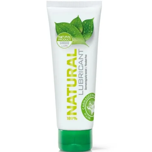 Tube containing natural lubricant, dermatologically tested, paraben-free, with carrageenan, green cap.