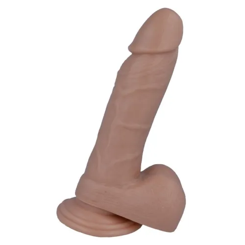 Ein hautfarbener Dildo mit Saugnapf, realistischem Design und Adern.