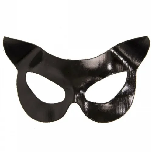 Black eye mask with cat ears, glossy surface.