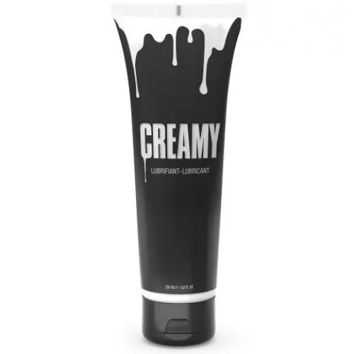 Black tube with the inscription "CREAMY Lubricant" and a white droplet design at the top.