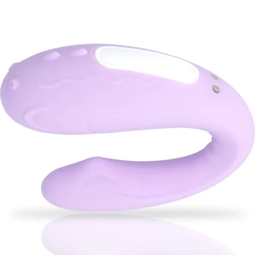 Lila, gebogenes Silikon-Sextoy mit glatter Oberfläche und Knöpfen.