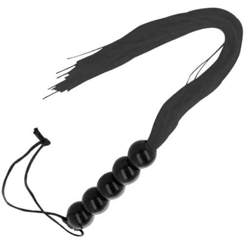 Black pearl necklace with tassels and cord.