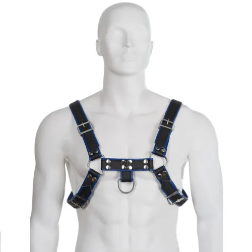 Brustharness Schwarz / Blau Leder – Leatherbody