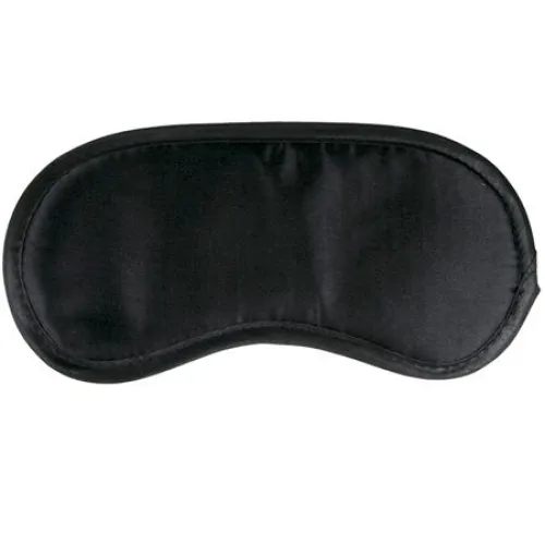 Black fabric sleep mask, lightly padded, against a white background.