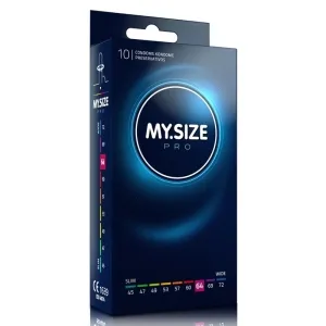 Verpackung von MY.SIZE Pro Kondomen, Größe 64, mit Größenübersicht von 45 bis 72 mm auf der Seite.