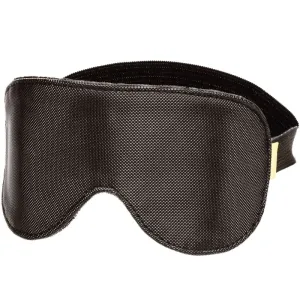 Schwarze Schlafmaske mit elastischem Band, strukturiertes Material.