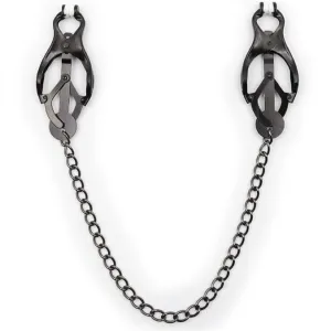 Schwarze Klammern mit Kette verbunden, auf weißem Hintergrund.