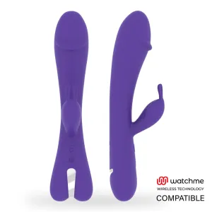 Zwei lila Vibratoren mit Hasenohren, kompatibel mit Watchme Wireless Technology.