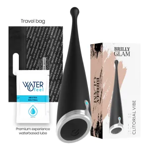 Schwarzer Vibrator mit Verpackung, Reisebeutel und Gleitgel. Aufschrift: 