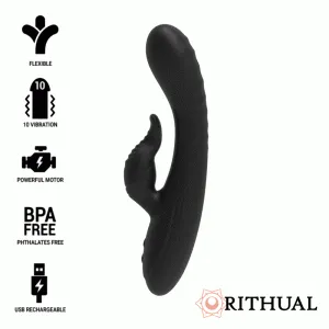 Schwarzer Vibrator mit 10 Vibrationsmodi, flexiblem Design, leistungsstarkem Motor, BPA-frei, USB-aufladbar.