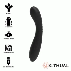 Schwarzer, flexibler Vibrator mit 10 Vibrationsmodi, leistungsstarkem Motor, BPA-frei, USB-aufladbar.