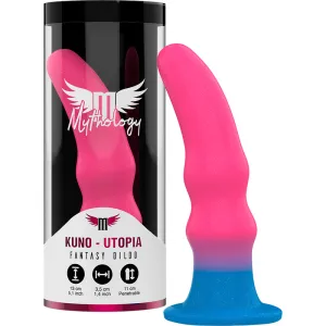 Verpackung und pink-blauer Fantasy-Dildo 