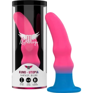 Pink-blauer Fantasy-Dildo in Verpackung mit der Aufschrift 
