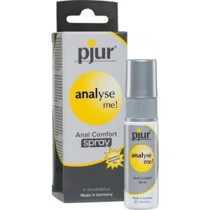 Pjur Analyse Me! Anal Comfort Spray, 20 ml, in grauer Verpackung mit gelbem Kreis, hergestellt in Deutschland.