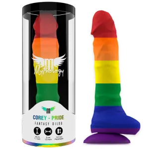 Bunter Dildo in Regenbogenfarben, verpackt in einer transparenten Röhre mit der Aufschrift 