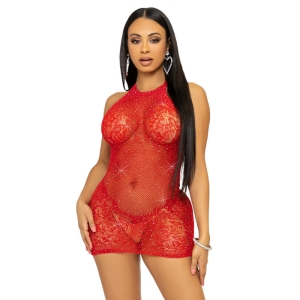 Rhinestone Halfter Minikleid OneSize Rot | Leg Avenue