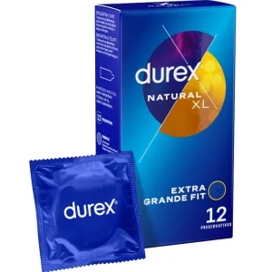 Durex Natural XL Kondomverpackung mit 12 Stück, blaues Design, extra große Passform.