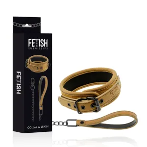 Braunes Halsband mit Leine, Verpackung mit der Aufschrift 