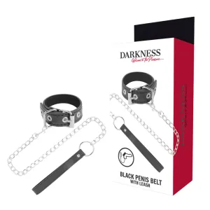 Schwarzer Penisgürtel mit Kette und Leine, Verpackung mit 