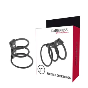Set Aus 3 Flexiblen Penisringen – Darkness
