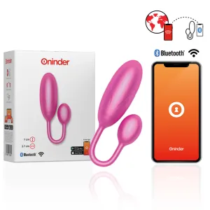 Verpackung und pinkes Bluetooth-Vibrator-Set mit Smartphone-App, kompatibel mit Google Play und App Store.