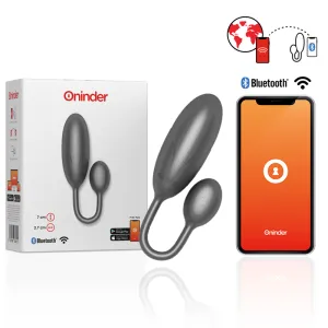 Graues Bluetooth-Vibrator-Set mit Smartphone-App und Verpackung, kompatibel mit iOS und Android.