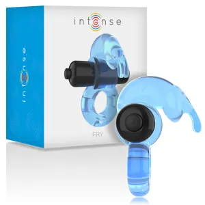 Blauer Vibrationsring mit Verpackung im Hintergrund, Marke 