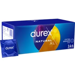 Durex Natural XL Kondomverpackung, 144 Stück, blaues Design, extra große Passform.