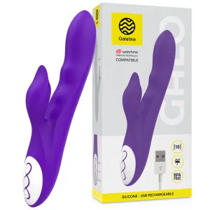 Lila Vibrator mit Verpackung, USB-kabelkompatibel, aus Silikon, BPA-frei, 10 Modi, Marke Galatea.