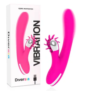 Pinkes Vibrationsgerät mit rotierenden Elementen, neben Verpackung mit der Aufschrift 