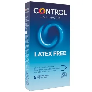 Verpackung von Control Latex Free Kondomen, blaues Design, 5 Stück, latexfrei, ultradünn, geruchlos.