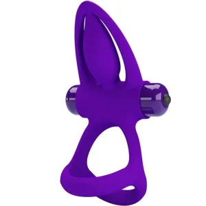 Purple silicone vibrator with ergonomic design and two rings.