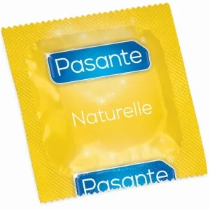 Gelbes Kondom-Päckchen der Marke Pasante mit der Aufschrift "Naturelle".
