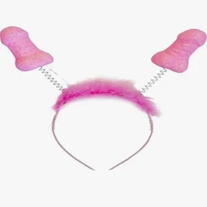 Pink headband with two pink, springy pendants in the shape of penises.