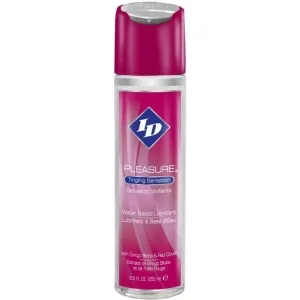 Bottle of water-based lubricant, pink label, 250 ml, brand ID Pleasure, 