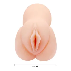 Silikon-Sexspielzeug in Hautfarbe, 70 mm breit, mit anatomischen Details.