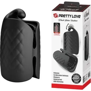 Schwarzes Silikon-Masturbationsgerät mit Verpackung, 10 Vibrationsmodi, wasserdicht, USB-ladbar.