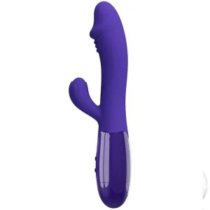 Lila Vibrator mit zwei Armen, ergonomisches Design, glatte Oberfläche, für intime Anwendungen.