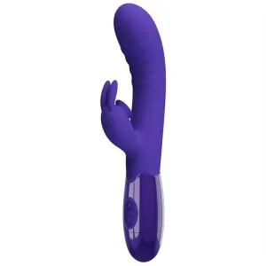 Lila Vibrator mit Hasenohren und Bedientasten am Griff.