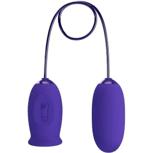 Lila vibrierendes Ei mit Fernbedienung, verbunden durch ein Kabel.