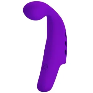 Lila, gebogenes Massagegerät mit glatter Oberfläche und mehreren Tasten an der Seite.