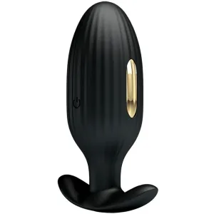 Schwarzer, gerippter Plug mit goldenen Akzenten und einem Ein-/Ausschalter an der Seite.
