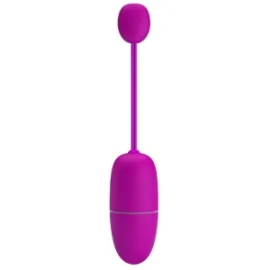 Lila vibrierendes Ei mit Fernbedienung, längliche Form, glatte Oberfläche.