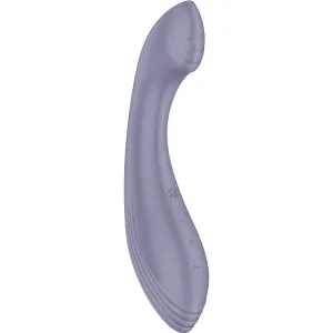 Lila gebogener Vibrator mit strukturiertem Griff und Bedienelementen.