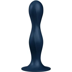 Dunkelblauer, geschwungener Silikon-Plug mit breitem Sockel, geeignet für intime Anwendungen.