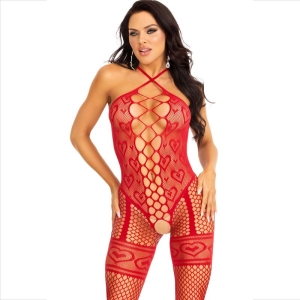 Bodystocking Halshalter Rote Herzen Rot | Leg Avenue