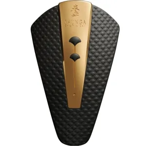 Schwarzes und goldenes Shunga-Produkt mit strukturiertem Muster und Logo.