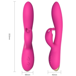 Zwei pinke Vibratoren mit Maßen: 222mm Länge, 66mm und 40mm Breite, mit Bedienelementen an der Basis.