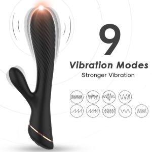 Schwarzer Vibrator mit 9 Vibrationsmodi, leuchtende Spitze, Text: 